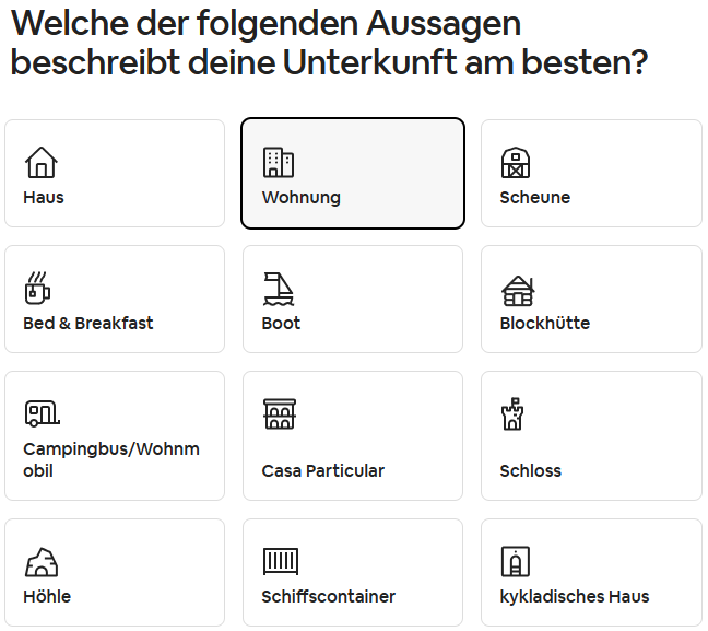 Airbnb Unterkunftsarten