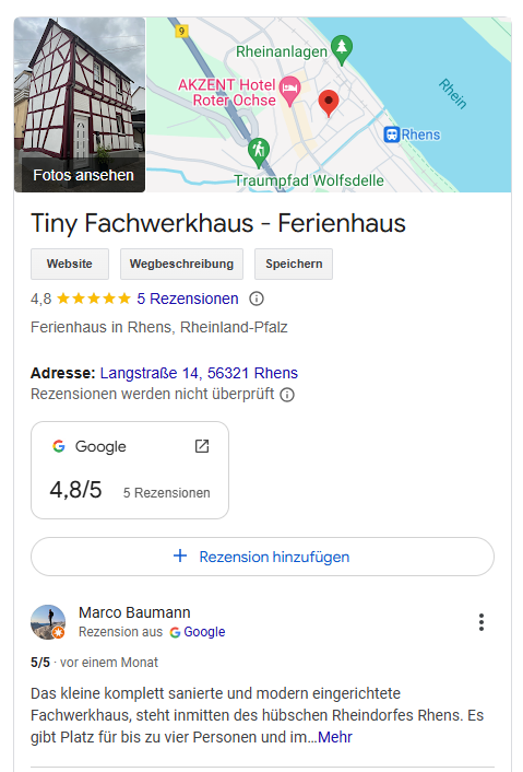 Ferienwohnung Google Unternehmensprofil