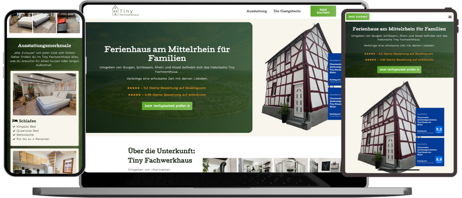 Mockup von Fewo Webdesign, optimiert für Desktop, Mobile und Tablet