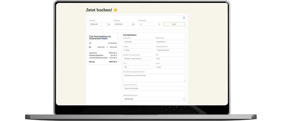 Screenshot von Buchungskalender auf Fewo Website