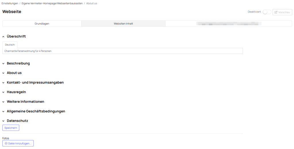 Smoobu Backend Webseitenbaukasten