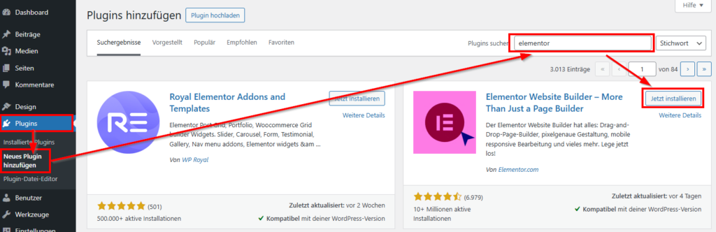 Elementor installieren WordPress