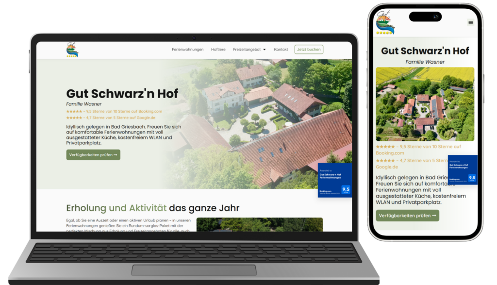 Gut Schwarz'n Hof Webdesign, Fewo Website Referenz von Fewo Hilfe