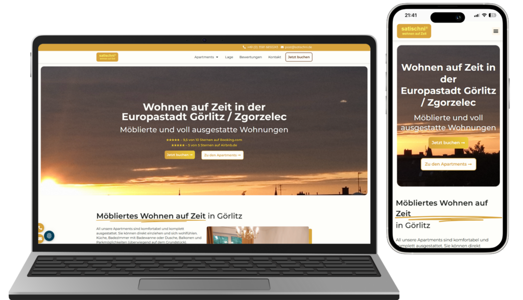 Fewo Webdesign Referenz satischni.de, gestaltet und konzeptioniert von fewo-hilfe.de