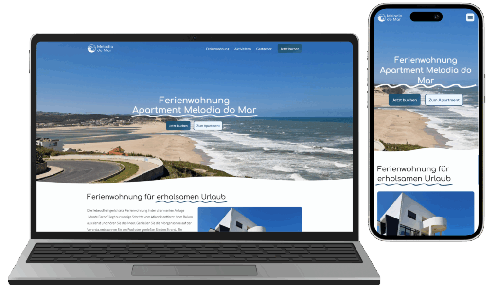 Fewo Webdesign Referenz meldomar.de, dargestellt als Mockup auf Desktop und Smartphone