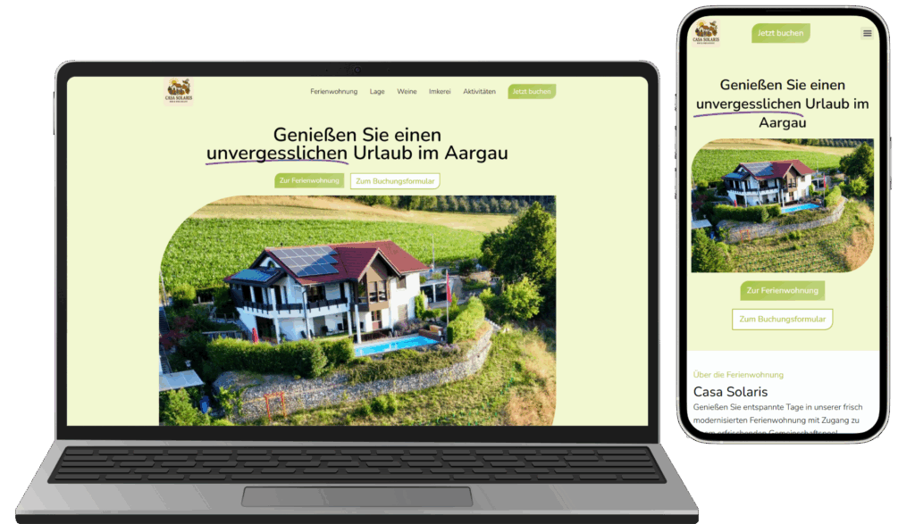 Website Referenz casasolaris.ch von Fewo Hilfe